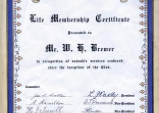 Yallourn Bowling Club "Dad" Brewer Lifetime Membership Certificate  Yallourn Bowling Club "Dad" Brewer Lifetime Membership Certificate